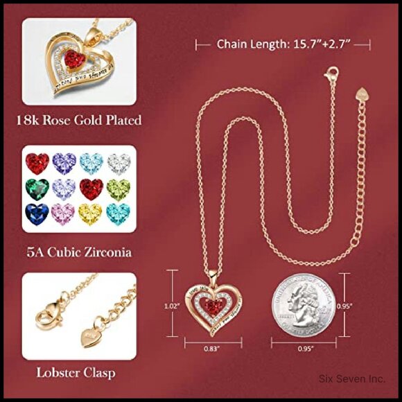 Double Heart Birthstone Necklace Elegant Personalized Gift for Her - Picture 5 of 8